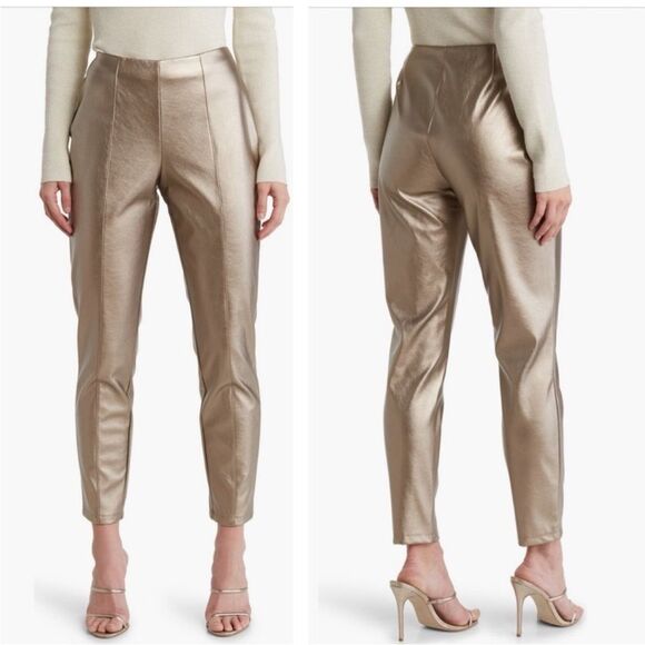 078 New BCBGeneration Straight Leg Metallic Gold Faux Leather Women's Pants - Picture 11 of 11